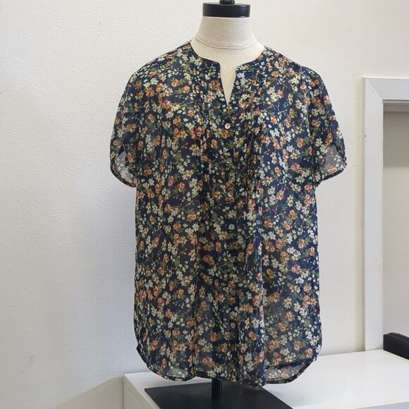 Sara Michelle Vibrant Blue and Orange Blouse with Elegant Design size XL - Picture 1 of 5